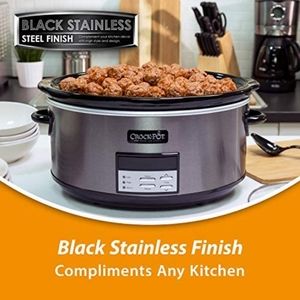 Crockpot 8 Quart Programmable Slow Cooker, Black Stainless - NEW Open Box